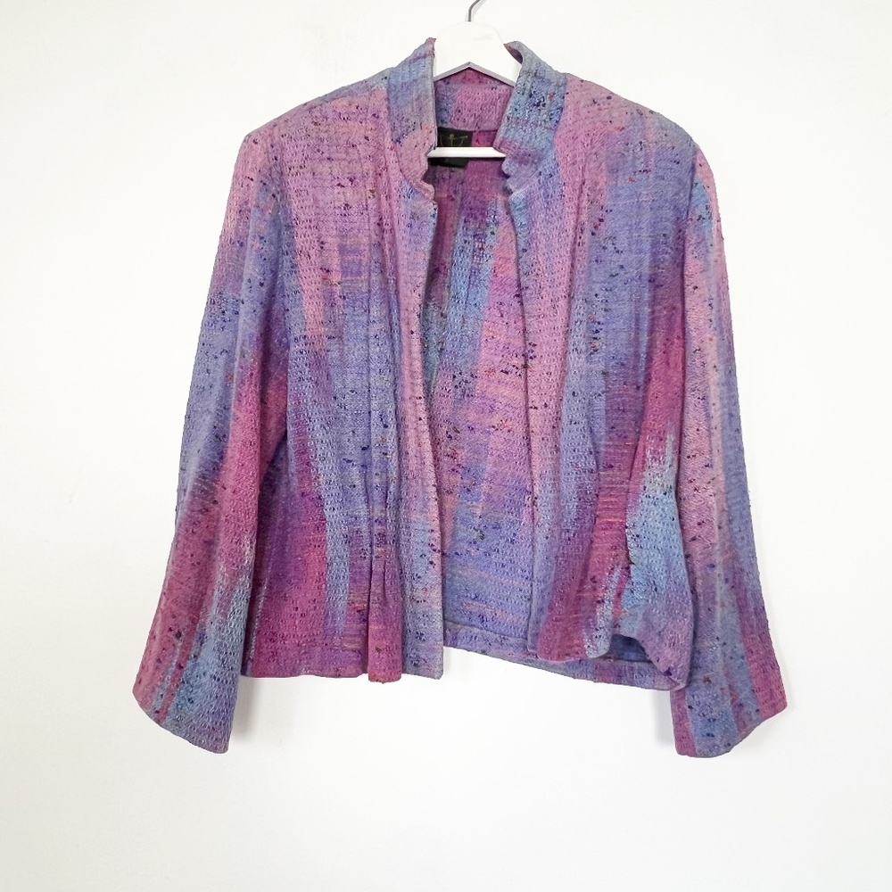 Candiss Cole Blazer Cardigan Jacket M Medium Tailored Silk Pink Blue Purple RARE